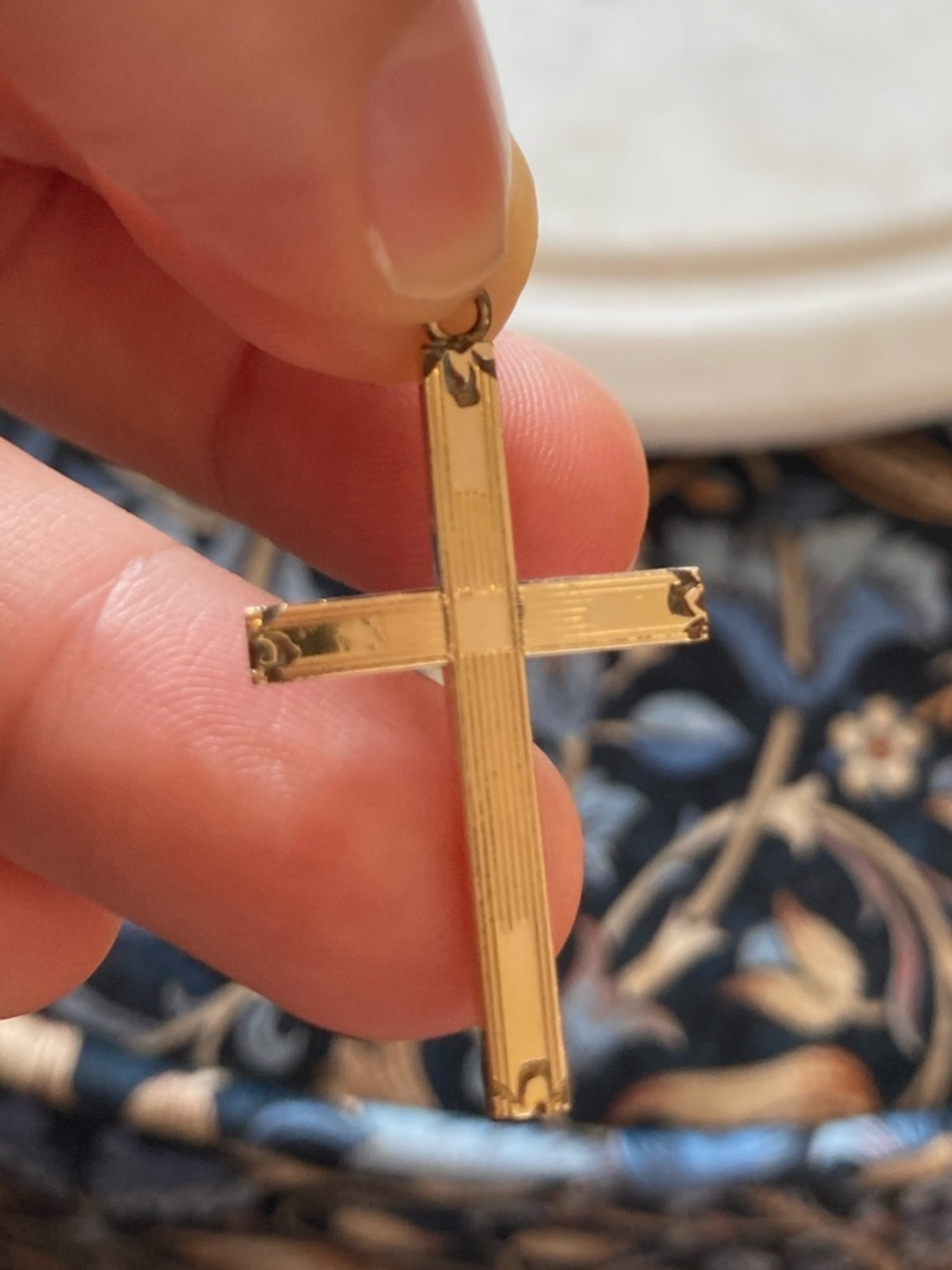 Antique Art Deco 10K Gold-Filled Floral Engraved Cross Pendant
